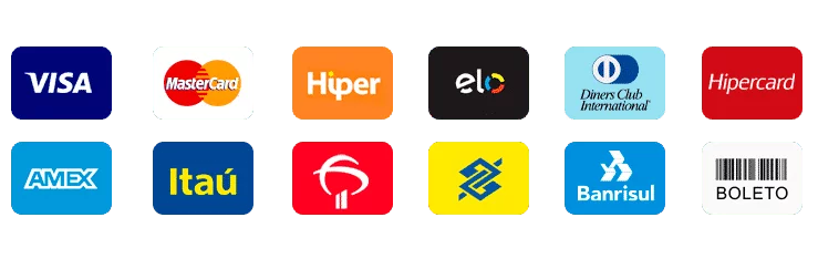 Formas de pagamento aceitas - Cartão, Pix e Boleto
